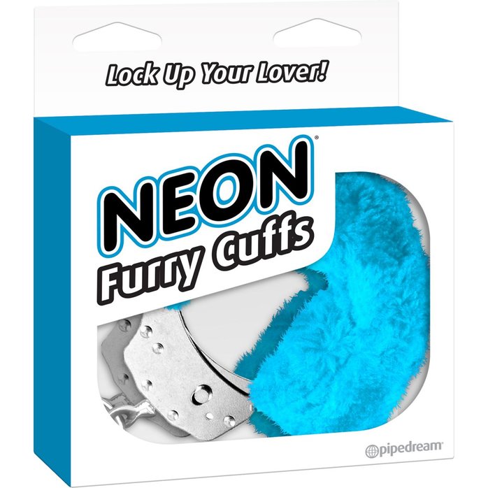 Голубые неоновые наручники с мехом - Neon Luv Touch. Фотография 2.
