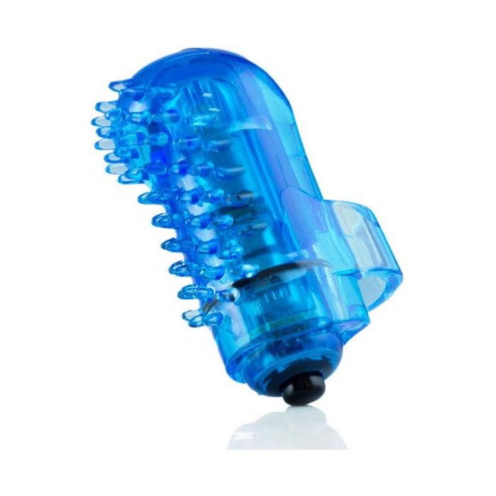 Светящийся синий вибростимулятор на пальчик FingO. Фотография 2.