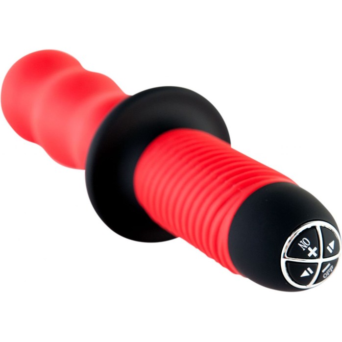 Красный фигурный вибратор с двойным мотором - 28 см - Black Red. Фотография 3.