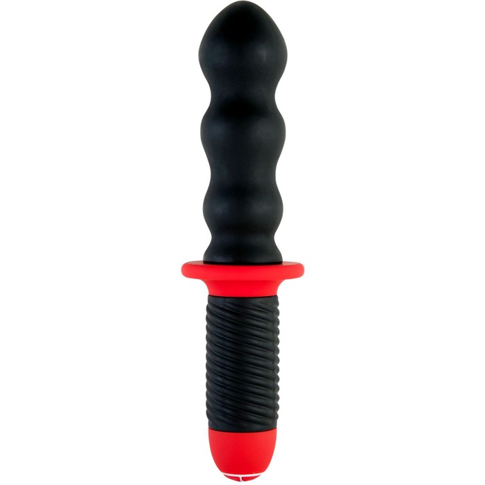 Чёрный фигурный вибратор с двойным мотором - 28 см - Black Red