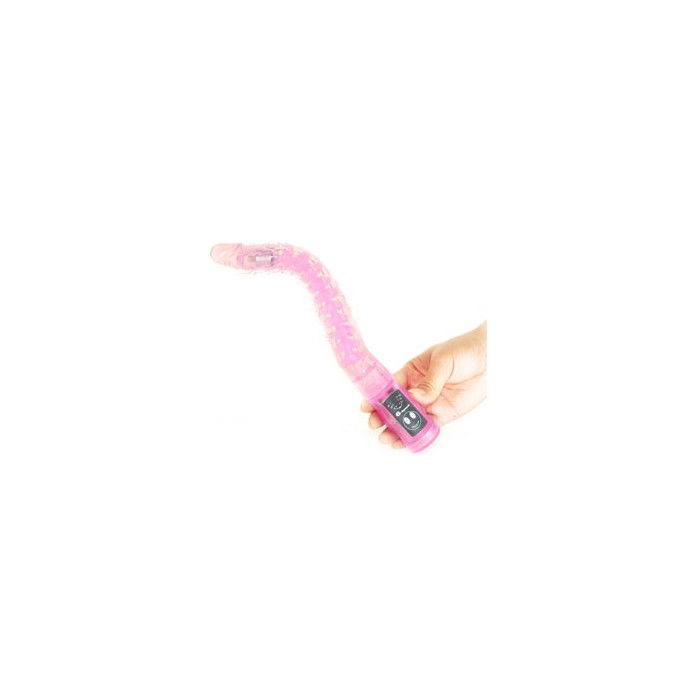 Розовый гнущийся анальный вибратор с усиками - 27,6 см. Фотография 2.