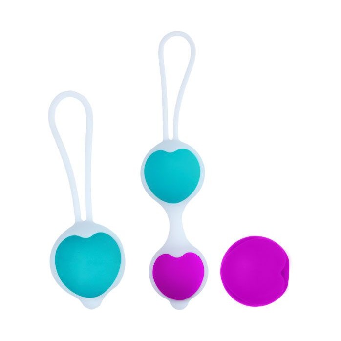 Набор из фиолетово-голубых вагинальных шариков с сердечками - Pretty Love