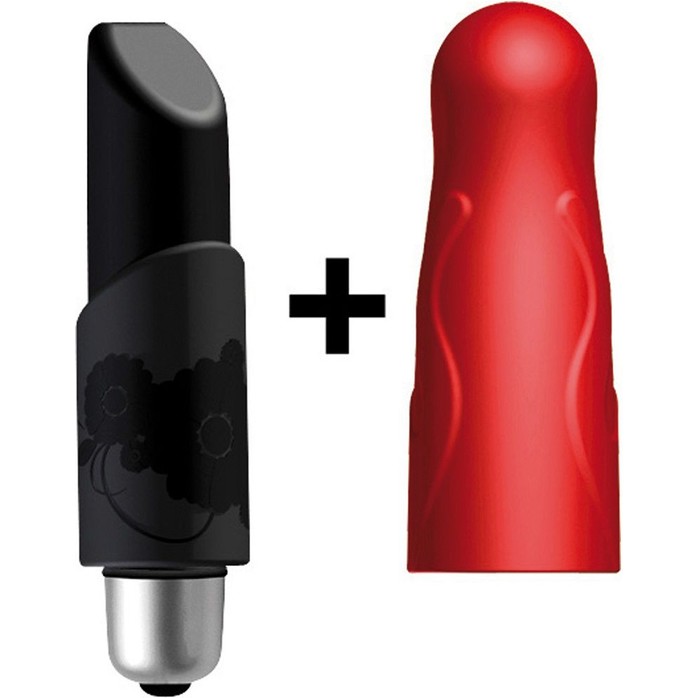 Мощная вибропуля Joystick Ladylike с двумя насадками - чёрной и красной