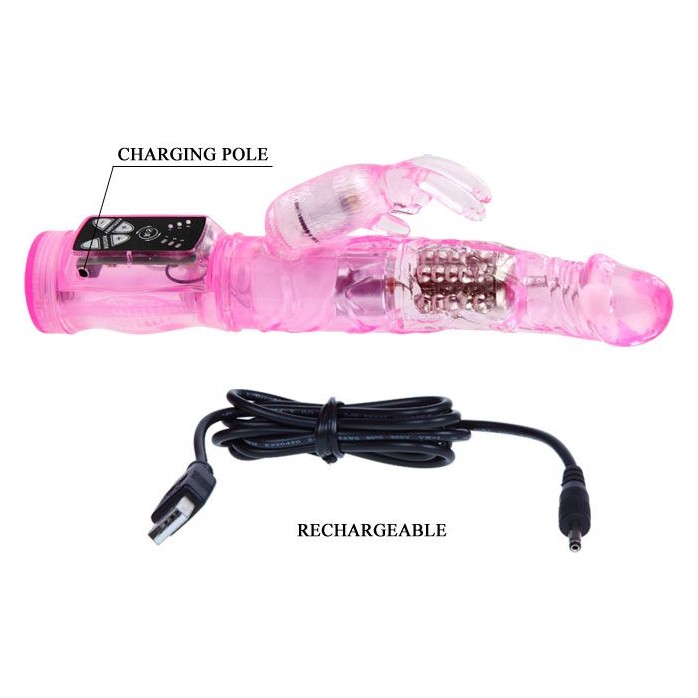 Розовый вибратор-ротатор Jelly vibrator with pearls - 21,5 см. Фотография 3.