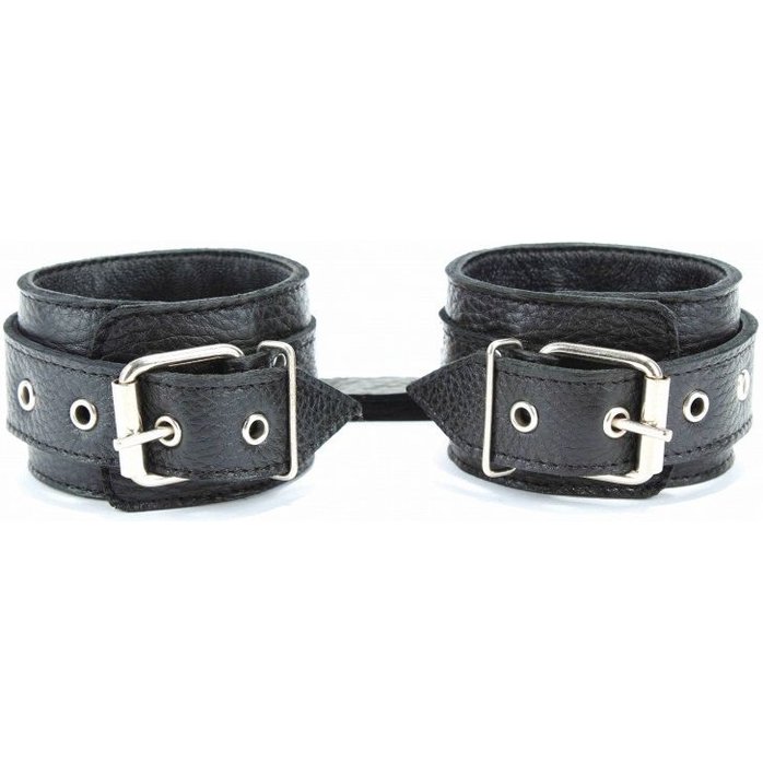 Черные кожаные наручники с пряжкой. Фотография 2.