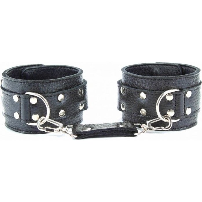 Черные кожаные наручники с пряжкой. Фотография 3.