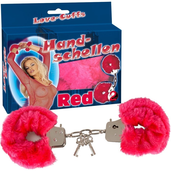 Малиновые меховые наручники Love Cuffs Red - You2Toys