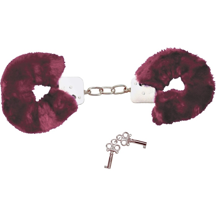 Меховые наручники с фиолетовыми манжетами - Bad Kitty. Фотография 3.