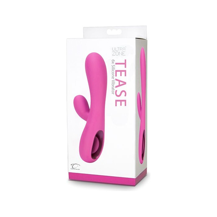 Розовый вибромассажер Tease 6x Rabbit Style со стимуляцией клитора - 17,8 см - UltraZone. Фотография 2.
