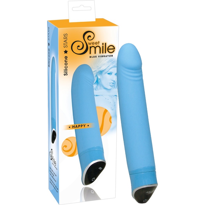 Голубой вибратор Smile Happy - 22 см - Sweet Smile
