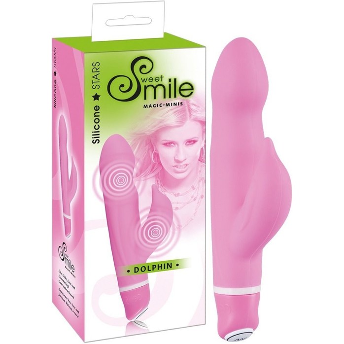 Розовый вибратор Smile Dolphin с клиторальным отростком - 16 см - Smile