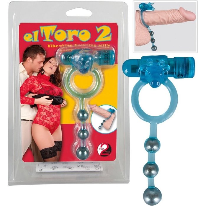 Голубое виброкольцо для пениса со стимулирующими шариками El Toro 2 - You2Toys