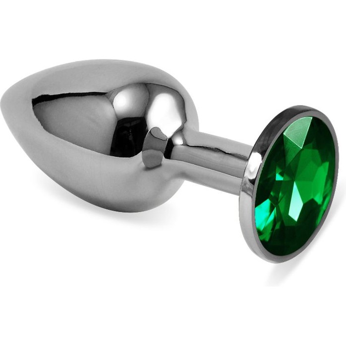 Серебристая анальная пробка с изумрудным кристаллом - 7,6 см