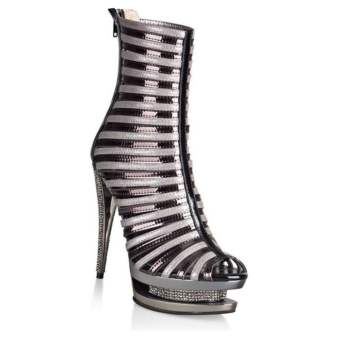 Ботильоны с каблуком в стразах Wet Look