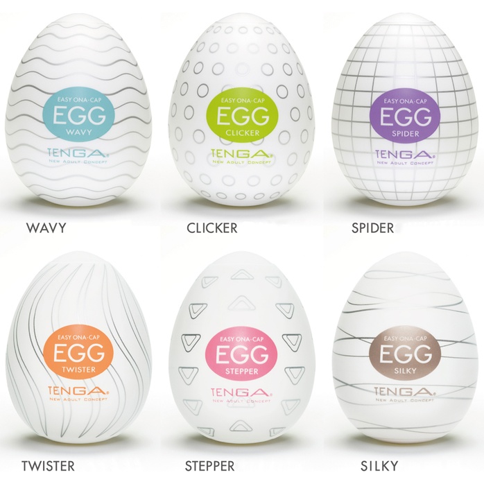 Набор из 6 мастурбаторов-яиц Tenga EGG I Strong Sensations с различными рельефом - EGG Series