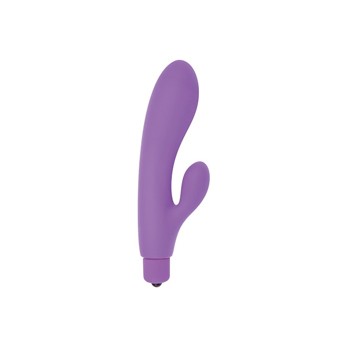 Фиолетовый вибратор с клиторальным пальчиком TINY RABBIT SILICONE - 15 см - Silicone