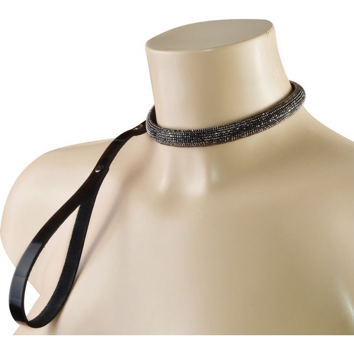 Эффектный сверкающий ошейник с поводком Гламур - BDSM accessories. Фотография 2.