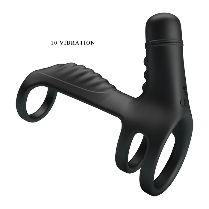 Черная вибронасадка на пенис Vibrating Penis Sling - Pretty Love. Фотография 6.