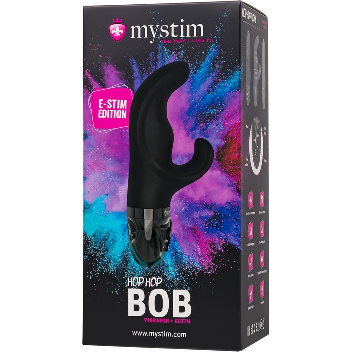 Черный вибратор-кролик с электростимуляцией Hop Hop Bob - 16 см. Фотография 8.