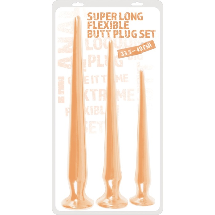 Набор из 3 телесных удлиненных анальных пробок Super Long Flexible Butt Plug Set - You2Toys. Фотография 2.