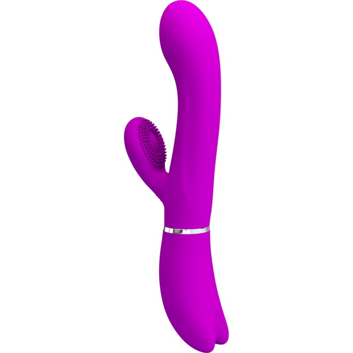Лиловый вибратор-кролик с подвижной клиторальной щеточкой Clitoris Vibrator - 20,8 см - Pretty Love