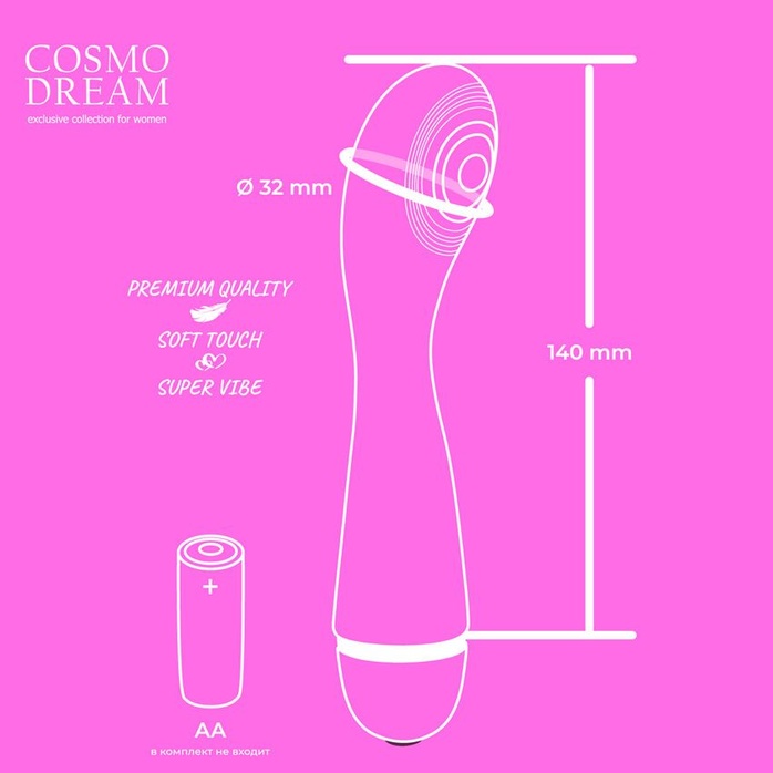 Розовый вибратор с ребрышкам на головке для G-стимуляции - 14 см - COSMO DREAM. Фотография 4.