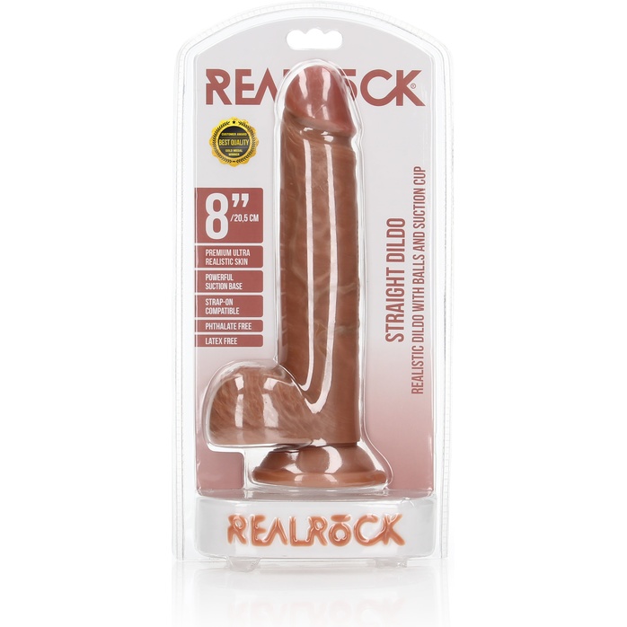 Телесный фаллоимитатор Straight Realistic Dildo Balls Suction Cup 8 - 23 см - RealRock. Фотография 2.