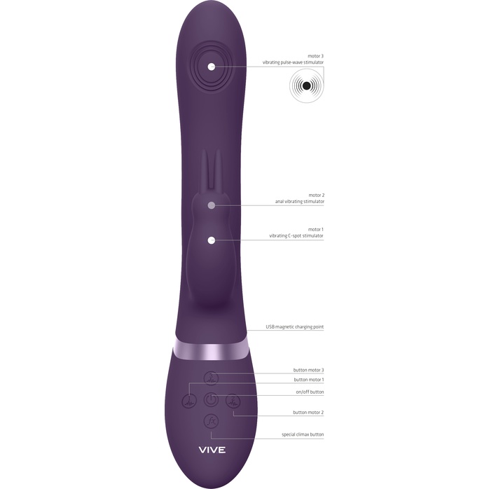 Фиолетовый анально-вагинальный вибромассажер Rini - 22,3 см - Vive. Фотография 3.