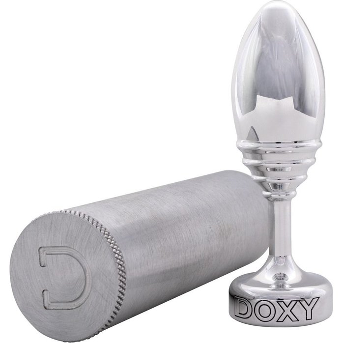 Серебристая анальная втулка Doxy Ribbed Butt Plug - 10,5 см. Фотография 4.