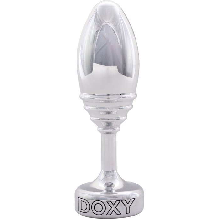 Серебристая анальная втулка Doxy Ribbed Butt Plug - 10,5 см