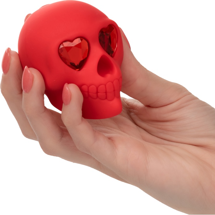 Красный вибромассажер в форме черепа Bone Head Handheld Massager - Naughty Bits. Фотография 4.
