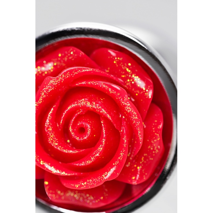 Серебристая анальная втулка с красной розочкой - 8 см - Metal. Фотография 7.