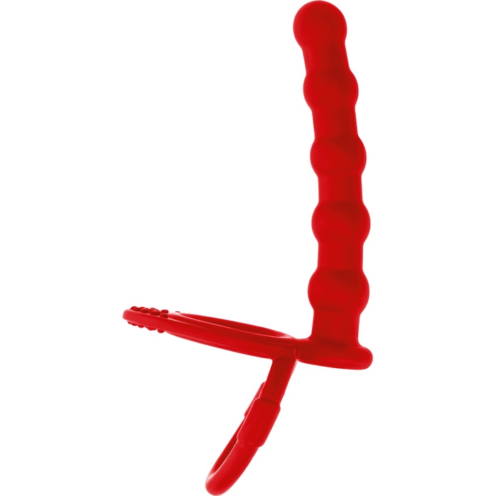 Красная насадка на пенис для двойного проникновения - 19,5 см - Black Red. Фотография 6.