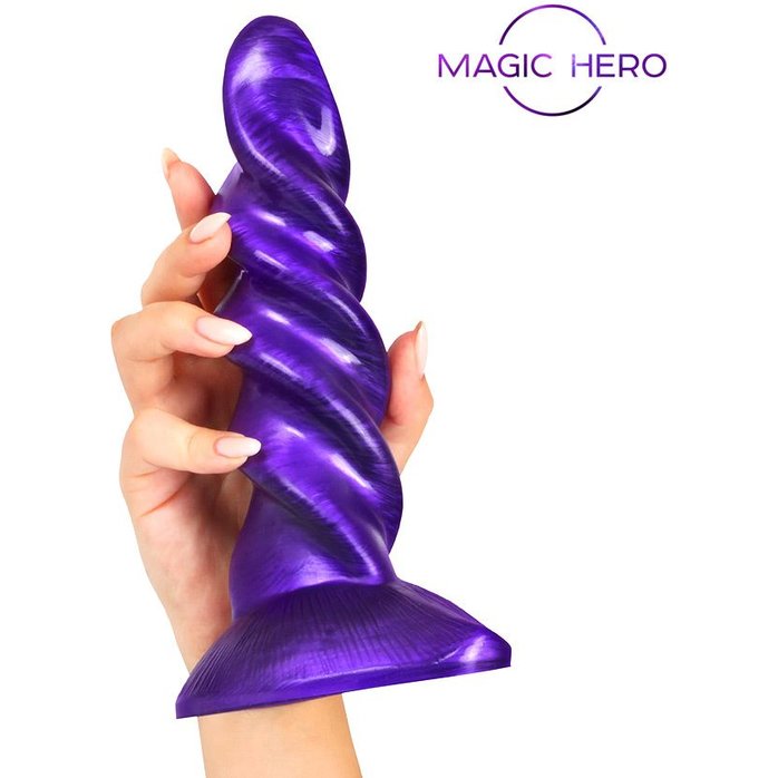 Фиолетовый фантазийный спиралевидный фаллоимитатор - 23 см - MAGIC HERO. Фотография 5.