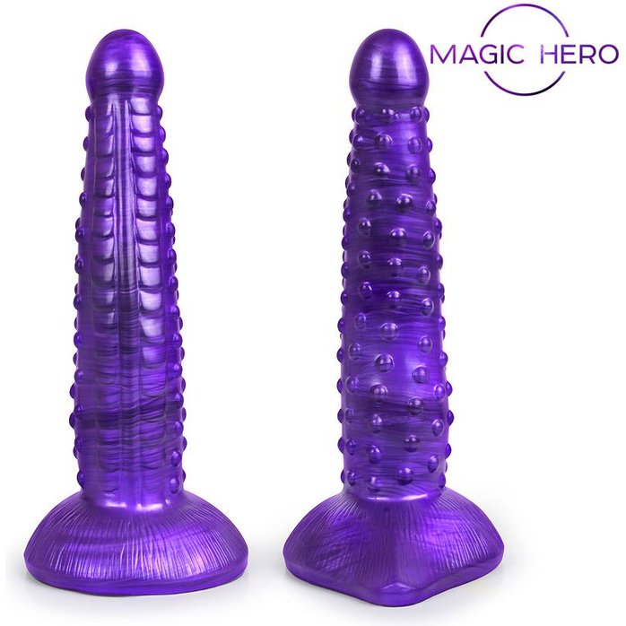 Фиолетовый фантазийный фаллоимитатор с пупырышками - 25 см - MAGIC HERO. Фотография 3.