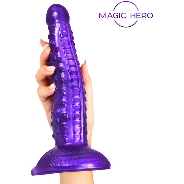 Фиолетовый фантазийный фаллоимитатор с пупырышками - 25 см - MAGIC HERO. Фотография 11.