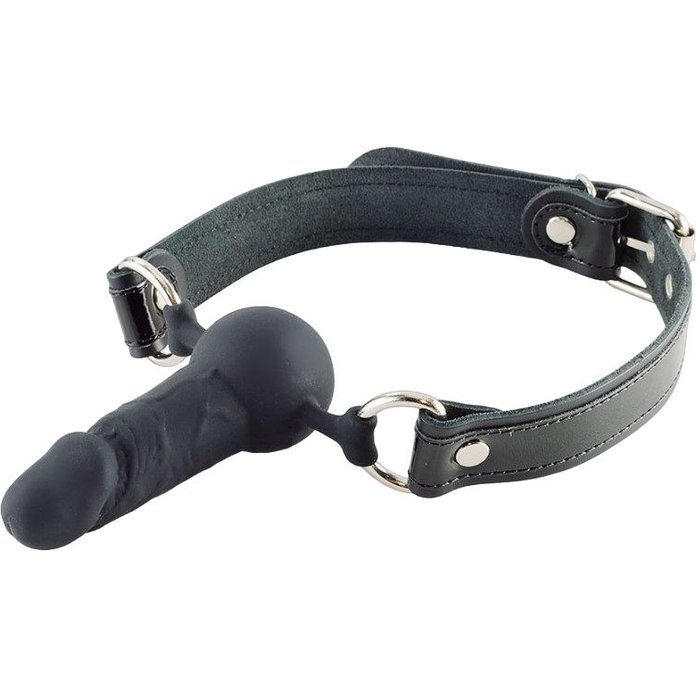 Черный кляп-шар с фаллосом на кожаных ремешках - BDSM accessories