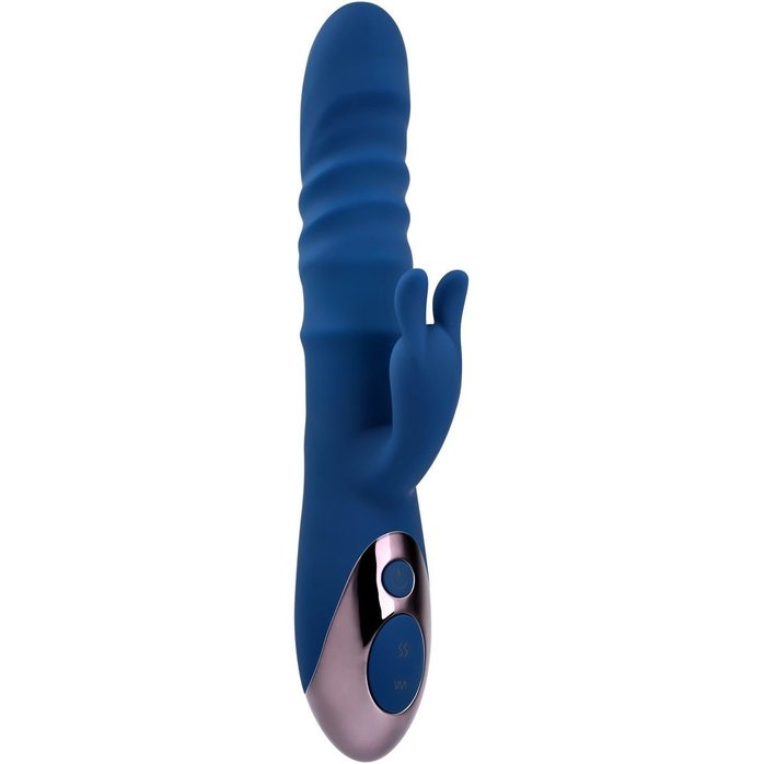 Синий вибратор-кролик The Ringer с функцией поступательных движений - 23,8 см