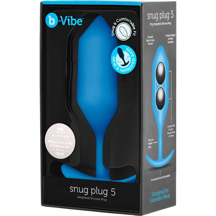 Синяя пробка для ношения B-vibe Snug Plug 5 - 14 см. Фотография 6.