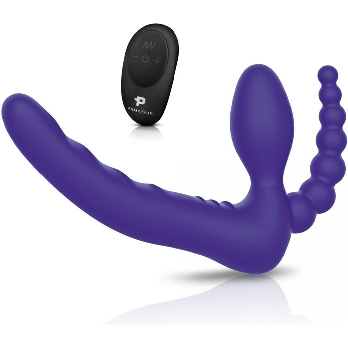 Фиолетовый безремневой страпон с пультом ДУ 7’’ Remote Control Strapless - 24 см