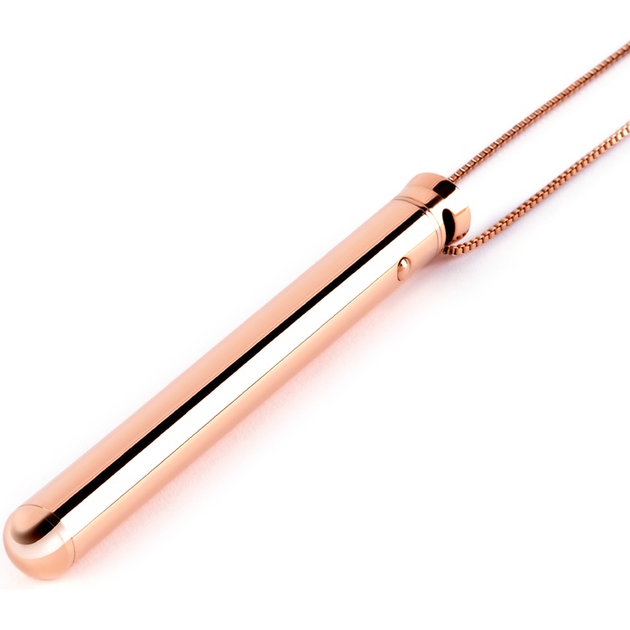 Золотистый вибростимулятор-кулон на цепочке Necklace Rechargeable Vibrator. Фотография 5.