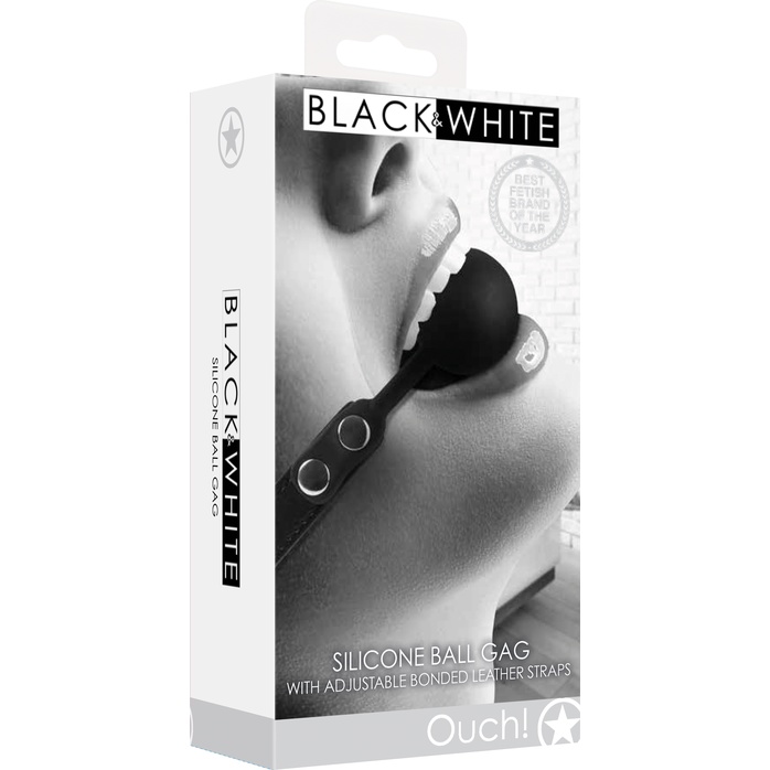 Черный кляп-шарик Silicone Ball Gag with Adjustable Bonded Leather Straps - Ouch!. Фотография 3.