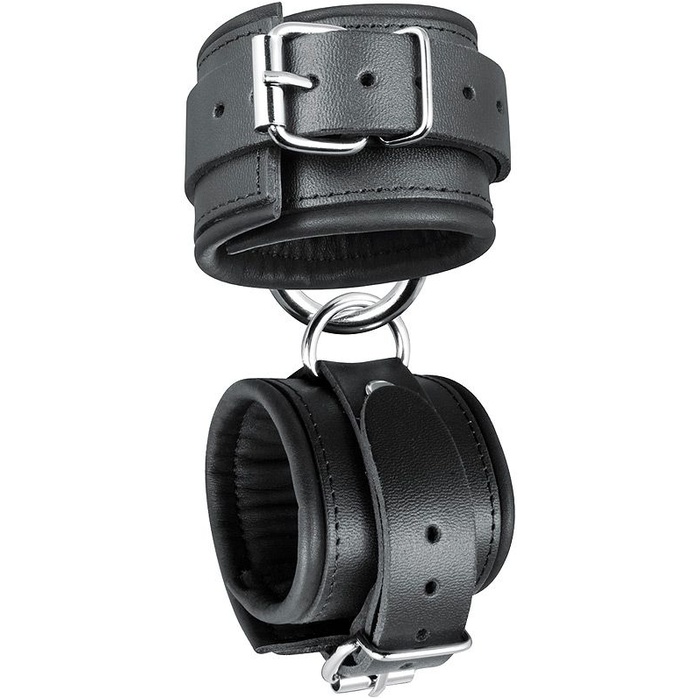 Черные широкие кожаные наручники - NOTABU REAL LEATHER