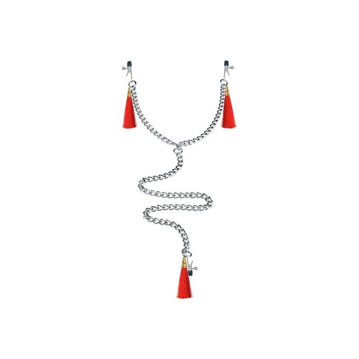 Зажимы на соски и клитор с игривыми красными кисточками Nipple Clit Tassel Clamp With Chain
