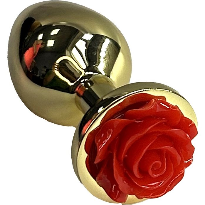 Золотистая анальная пробка с ограничителем в форме красной розы - 9 см - Kanikule anal plugs