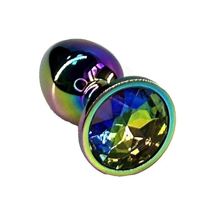 Анальная пробка цвета неохром с радужным кристаллом - 7 см - Kanikule anal plugs