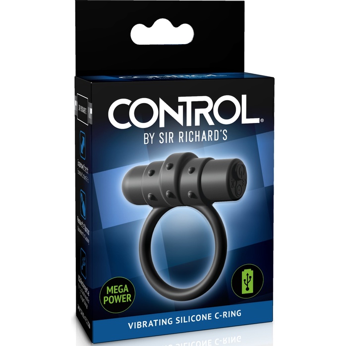 Черное перезаряжаемое эрекционное кольцо Vibrating Silicone C-Ring - Sir Richard s: CONTROL. Фотография 3.