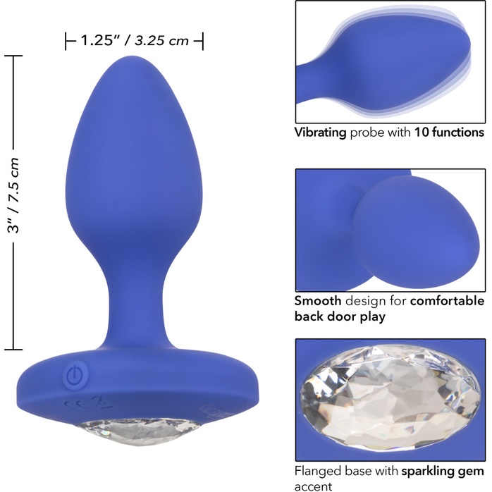 Синяя анальная вибропробка Medium Rechargeable Vibrating Probe - 9,5 см - Cheeky. Фотография 4.