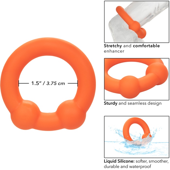 Оранжевое эрекционное кольцо Liquid Silicone Dual Ball Ring - Alpha. Фотография 4.