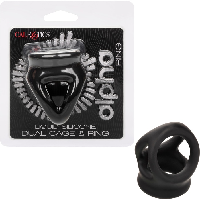 Черное тройное эрекционное кольцо Alpha Liquid Silicone Dual Cage Ring - Alpha. Фотография 2.